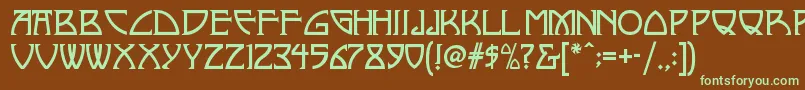 フォントNickleynf – 緑色の文字が茶色の背景にあります。
