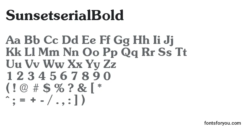 Schriftart SunsetserialBold – Alphabet, Zahlen, spezielle Symbole