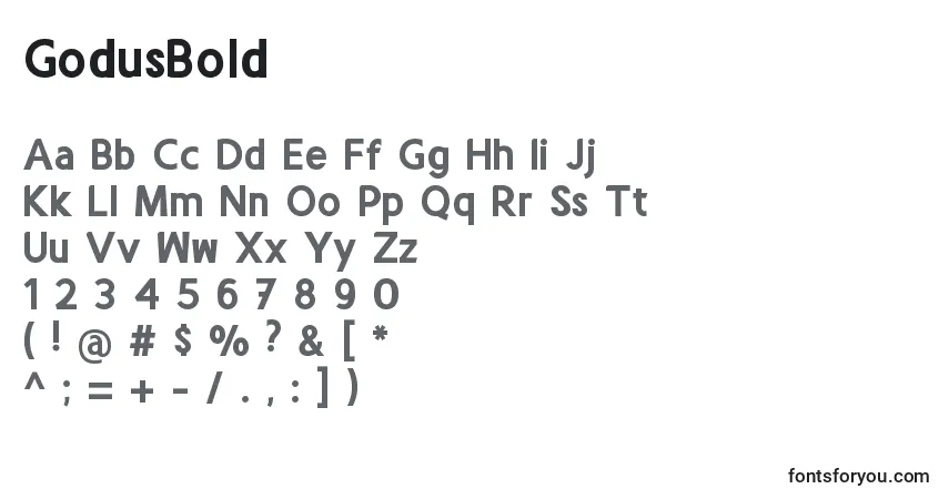 Шрифт GodusBold – алфавит, цифры, специальные символы