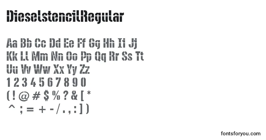 Schriftart DieselstencilRegular – Alphabet, Zahlen, spezielle Symbole