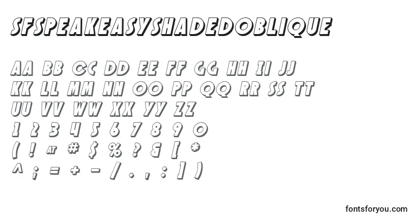 Czcionka SfSpeakeasyShadedOblique – alfabet, cyfry, specjalne znaki