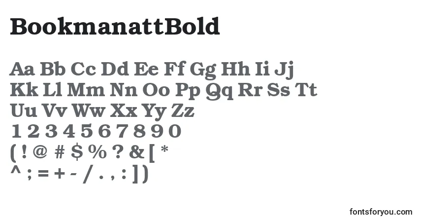 A fonte BookmanattBold – alfabeto, números, caracteres especiais