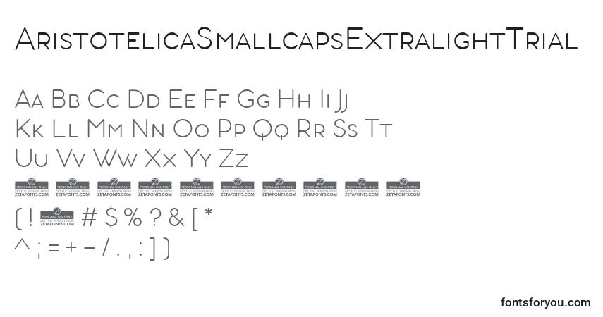 AristotelicaSmallcapsExtralightTrial-fontti – aakkoset, numerot, erikoismerkit