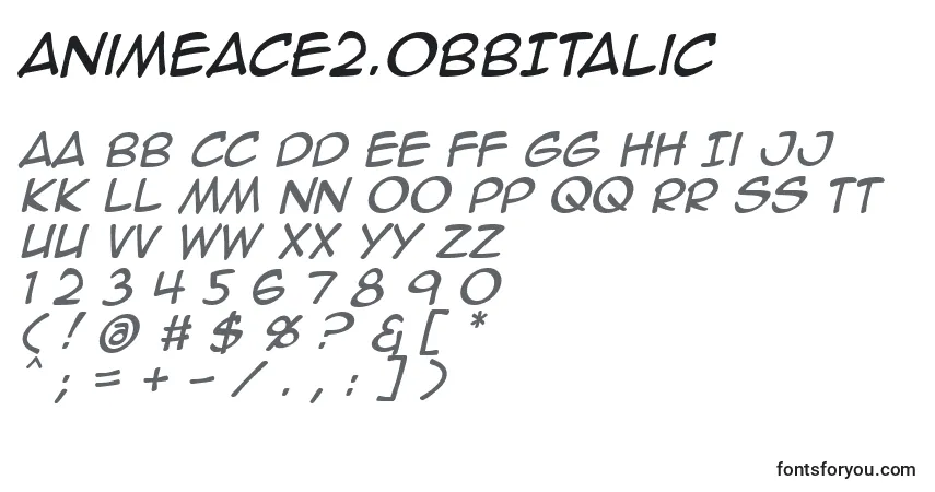 Schriftart AnimeAce2.0BbItalic – Alphabet, Zahlen, spezielle Symbole