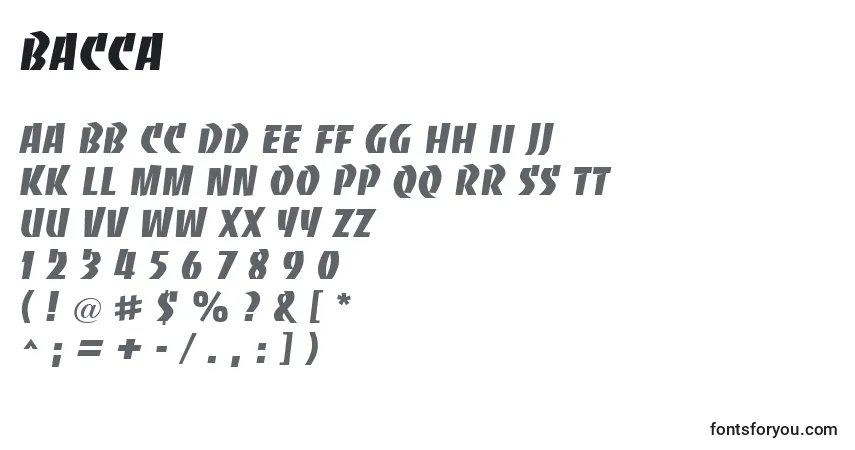 Czcionka Bacca – alfabet, cyfry, specjalne znaki