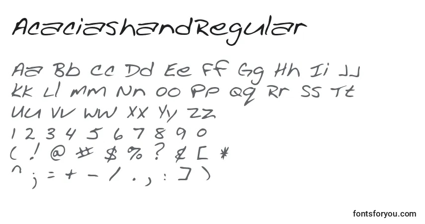 Schriftart AcaciashandRegular – Alphabet, Zahlen, spezielle Symbole