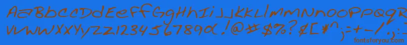 フォントAcaciashandRegular – 茶色の文字が青い背景にあります。