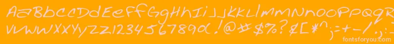 AcaciashandRegular-fontti – vaaleanpunaiset fontit oranssilla taustalla