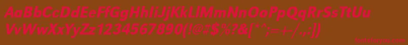 UrwgrotesktmedextnarOblique Font – Red Fonts on Brown Background