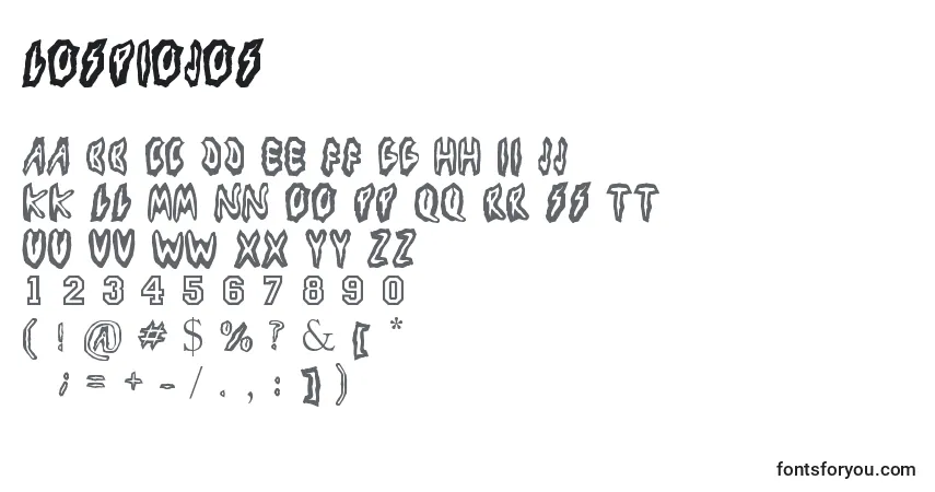 A fonte LosPiojos – alfabeto, números, caracteres especiais