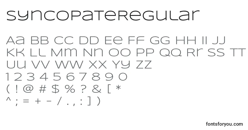 Шрифт SyncopateRegular – алфавит, цифры, специальные символы