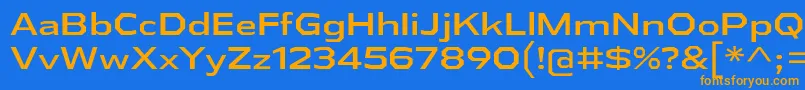 フォントAthabascaExRg – オレンジ色の文字が青い背景にあります。