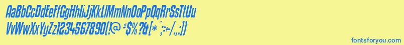 フォントKenyci – 青い文字が黄色の背景にあります。