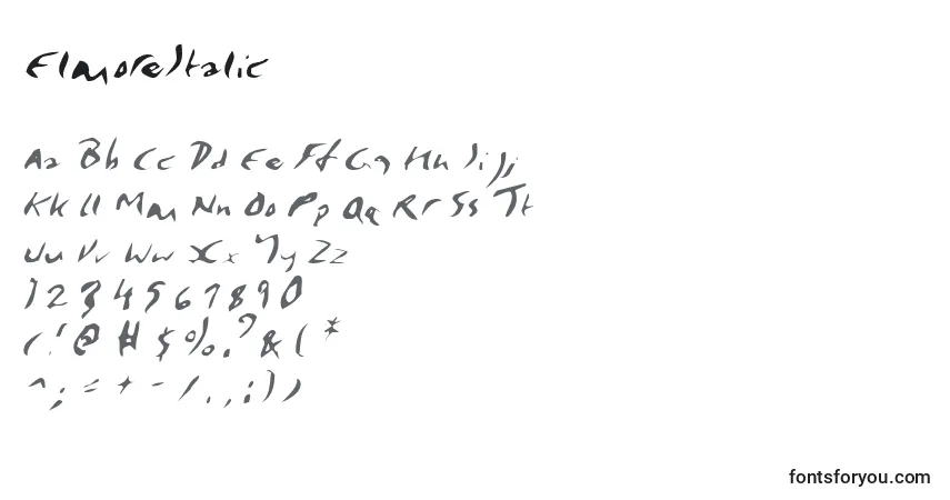 Fuente ElmoreItalic - alfabeto, números, caracteres especiales