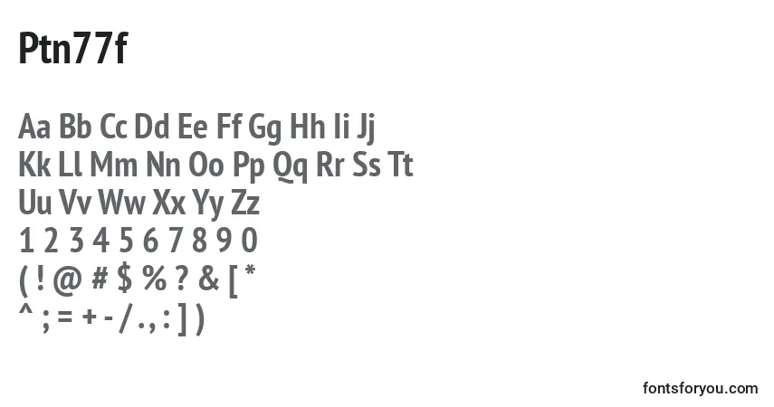 A fonte Ptn77f – alfabeto, números, caracteres especiais