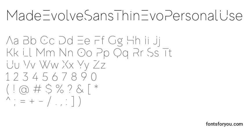 Schriftart MadeEvolveSansThinEvoPersonalUse – Alphabet, Zahlen, spezielle Symbole