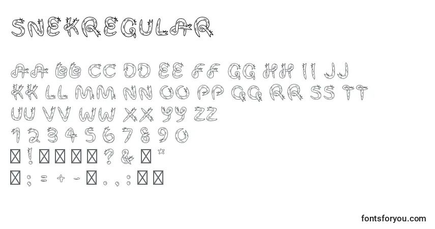 Schriftart SnekRegular – Alphabet, Zahlen, spezielle Symbole