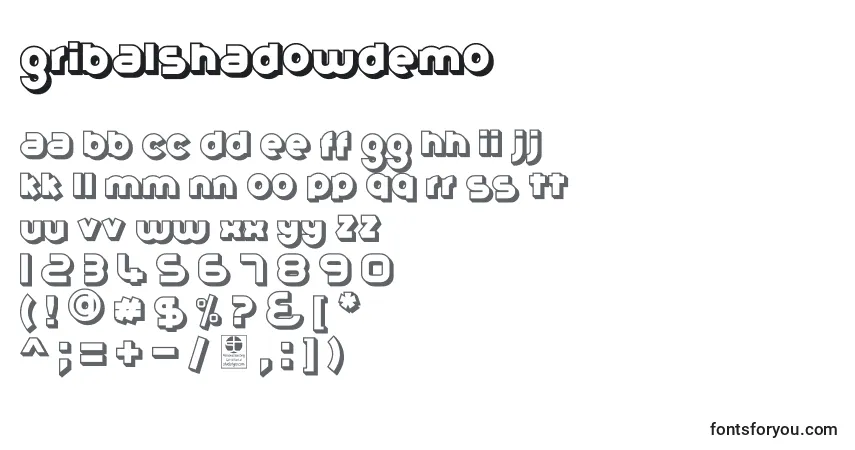 Czcionka GribalShadowDemo – alfabet, cyfry, specjalne znaki
