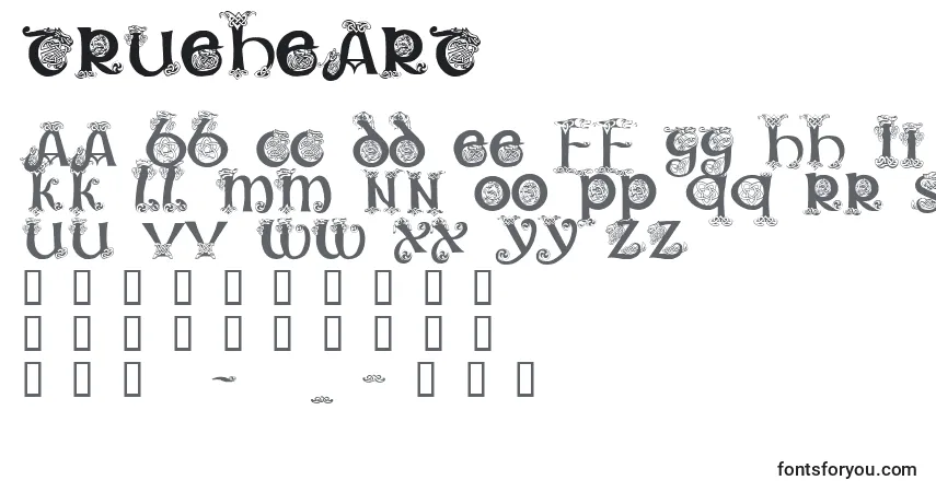 A fonte Trueheart – alfabeto, números, caracteres especiais