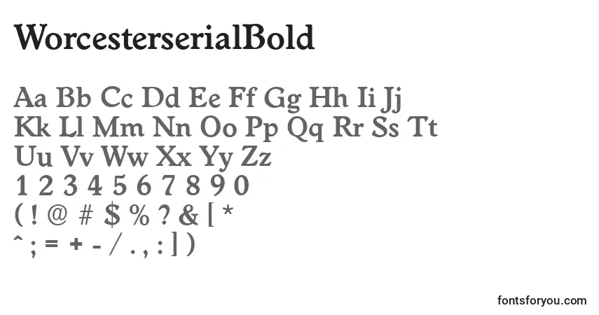 A fonte WorcesterserialBold – alfabeto, números, caracteres especiais