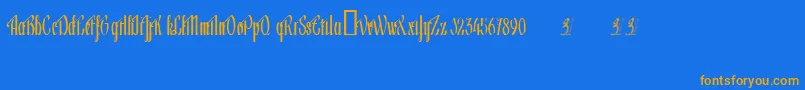 フォントLageni – オレンジ色の文字が青い背景にあります。