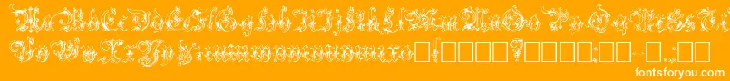 Strelsau-Schriftart – Weiße Schriften auf orangefarbenem Hintergrund