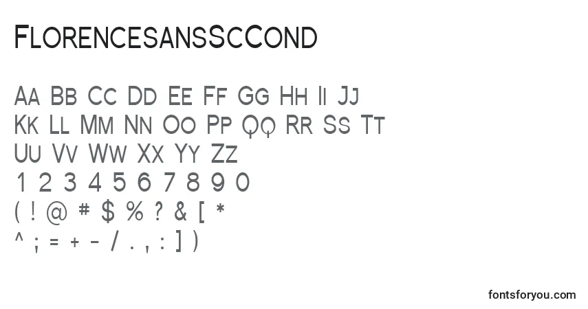 Czcionka FlorencesansScCond – alfabet, cyfry, specjalne znaki