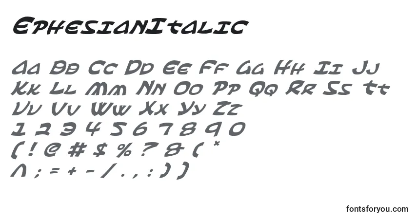 EphesianItalic Font – alphabet, numbers, special characters