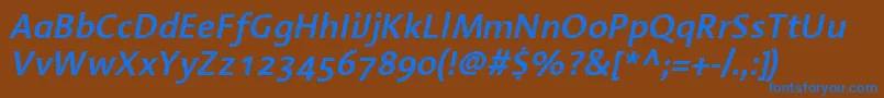 LinotypeAromaSemiboldItalic-fontti – siniset fontit ruskealla taustalla