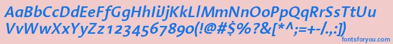 LinotypeAromaSemiboldItalic-fontti – siniset fontit vaaleanpunaisella taustalla