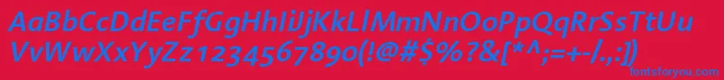 Czcionka LinotypeAromaSemiboldItalic – niebieskie czcionki na czerwonym tle