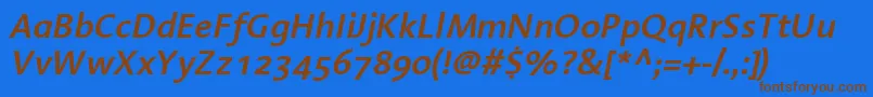 フォントLinotypeAromaSemiboldItalic – 茶色の文字が青い背景にあります。