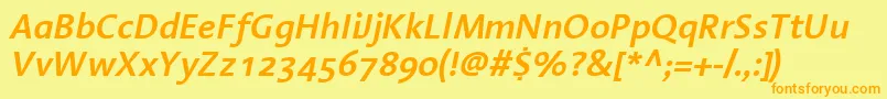 LinotypeAromaSemiboldItalic-fontti – oranssit fontit keltaisella taustalla