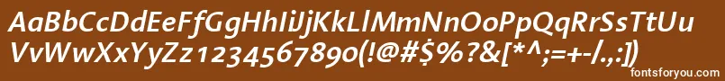 LinotypeAromaSemiboldItalic-fontti – valkoiset fontit ruskealla taustalla