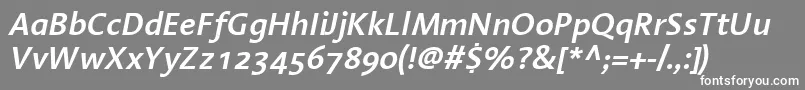 LinotypeAromaSemiboldItalic-fontti – valkoiset fontit harmaalla taustalla