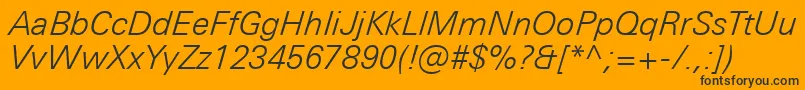 UniversNextProLightItalic-Schriftart – Schwarze Schriften auf orangefarbenem Hintergrund