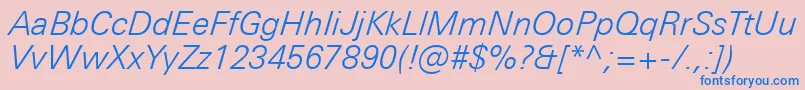 Fonte UniversNextProLightItalic – fontes azuis em um fundo rosa
