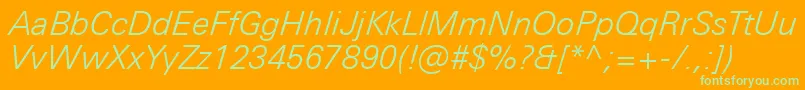 UniversNextProLightItalic-Schriftart – Grüne Schriften auf orangefarbenem Hintergrund