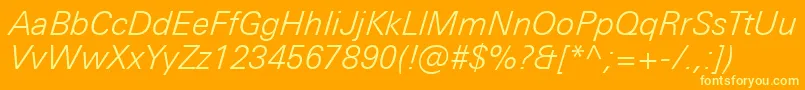 UniversNextProLightItalic-Schriftart – Gelbe Schriften auf orangefarbenem Hintergrund