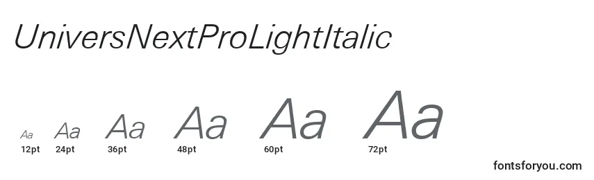 UniversNextProLightItalic Font Sizes