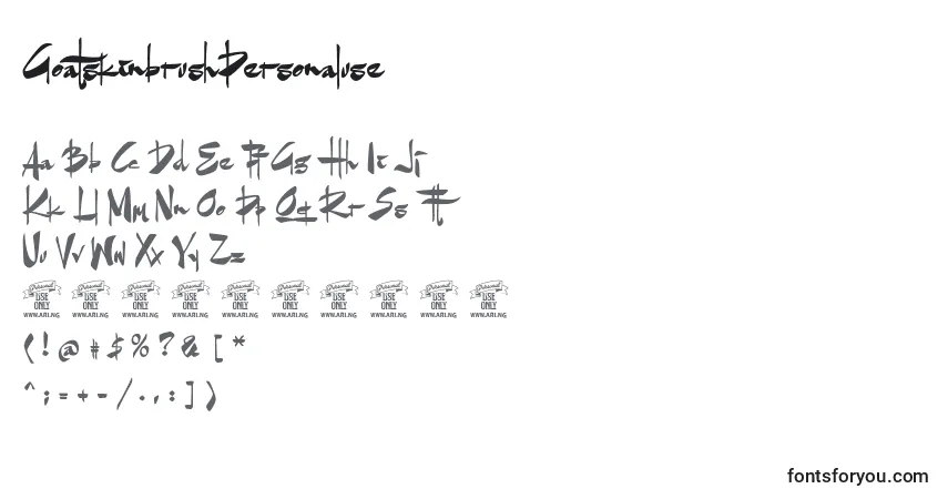 A fonte GoatskinbrushPersonaluse – alfabeto, números, caracteres especiais
