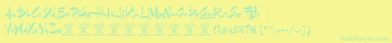 フォントGoatskinbrushPersonaluse – 黄色い背景に緑の文字