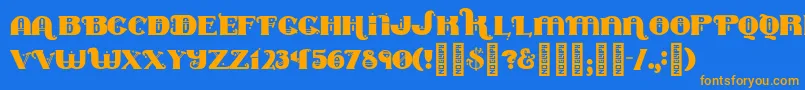 Marycontraryフォントについての詳細 フォントMarycontrary – オレンジ色の文字が青い背景にあります。