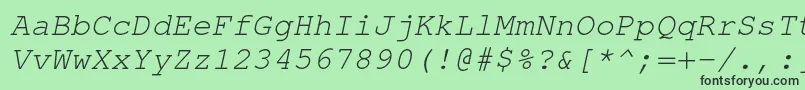 Czcionka TexgyrecursorItalic – czarne czcionki na zielonym tle