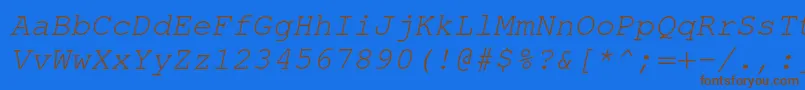 フォントTexgyrecursorItalic – 茶色の文字が青い背景にあります。