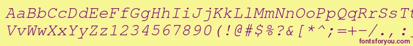 Czcionka TexgyrecursorItalic – fioletowe czcionki na żółtym tle