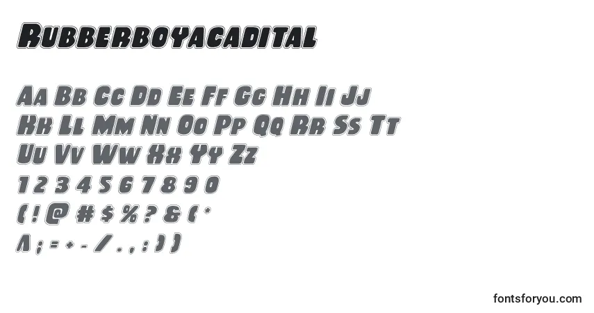 Rubberboyacadital Font – alphabet, numbers, special characters