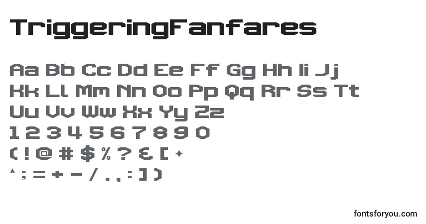 A fonte TriggeringFanfares – alfabeto, números, caracteres especiais