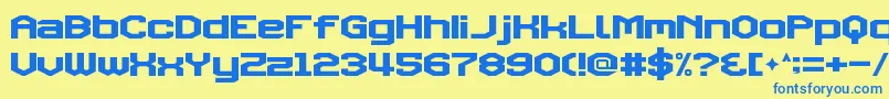 TriggeringFanfares-Schriftart – Blaue Schriften auf gelbem Hintergrund