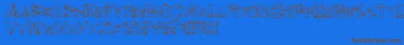 フォントFePlanks – 茶色の文字が青い背景にあります。